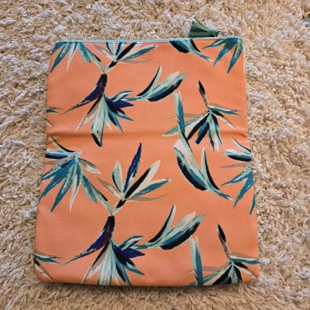 Rachel Pally Mint Leather & Tropical Print Fold Over Clutch Handbag Purse
